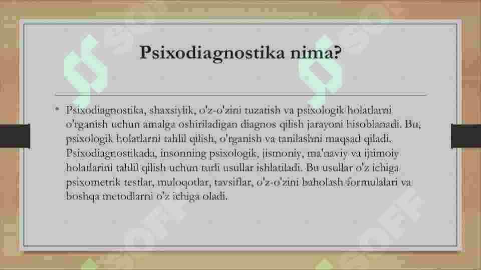 Psixodiagnostika. Ekspremental psixalogik tatqiqotlar o'tkazish 3