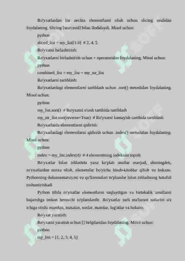 Python tilida ro'yxatlar bilan ishlash 2
