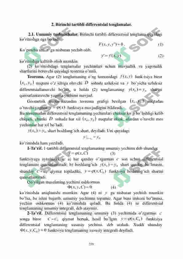 O’ZGARUVCHILARI AJRALADIGAN DIFFERENTSIAL TENGLAMALAR. BIRINCHI TARTIBLI BIR JINSLI  DIFFERENTSIAL TENGLAMALAR. 2