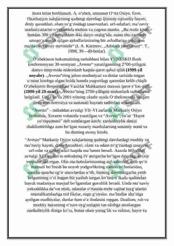 Avesto-xalqimiz diniy axloqiy ilmiy adabiy qarashlarini ifoda etadigan bebaho manaviy meros (ESSE) 4