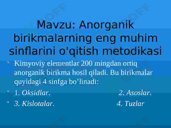 Anorganik birikmalarning eng muhim sinflarini o'qitish metodikasi 2