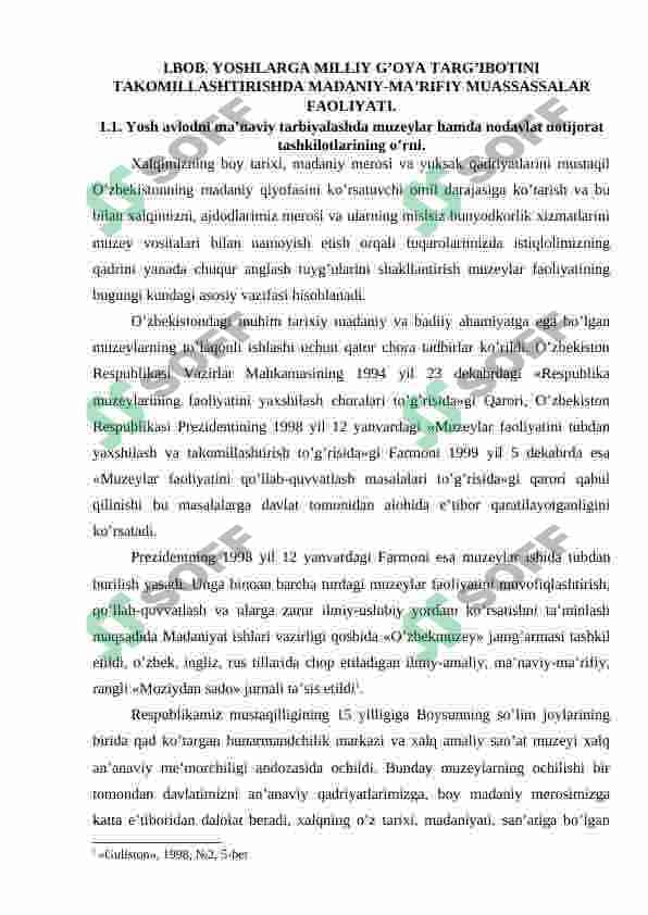 YOSHLARNI MA’NAVIY TARBIYALASHDA MADANIY-MA’RIFIY MUASSASALARNING O’RNI VA ROLI 6