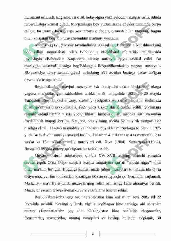 YOSHLARNI MA’NAVIY TARBIYALASHDA MADANIY-MA’RIFIY MUASSASALARNING O’RNI VA ROLI 7