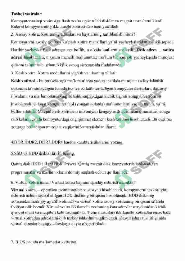 KOMPYUTER XOTIRASI TURLARI,XUSUSIYATLARI VA MA’LUMOT   ALMASHINISH JARAYONLARINI O’RGANISH 2