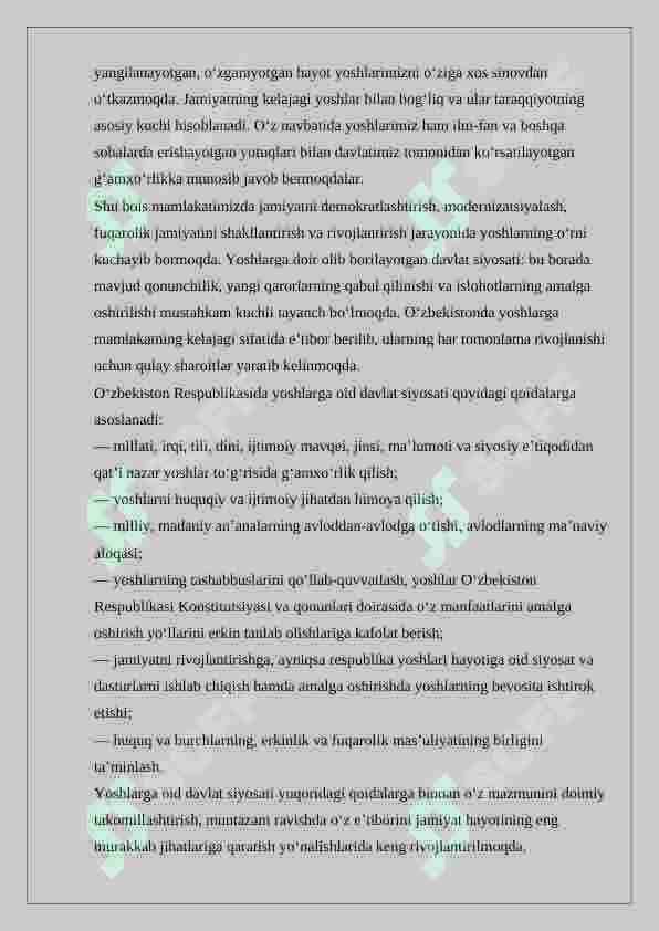 O’zbekistonda yoshlarga oid davlat siyosatining amalga oshirilishi. 3