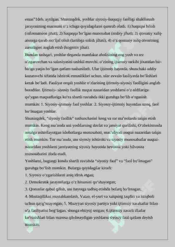 O’zbekistonda yoshlarga oid davlat siyosatining amalga oshirilishi. 8