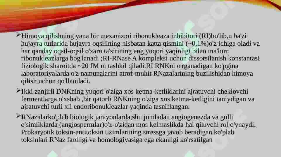 ribonukleaza va Dezeksiribonukleaza fermenti va uning funksiyasi 4