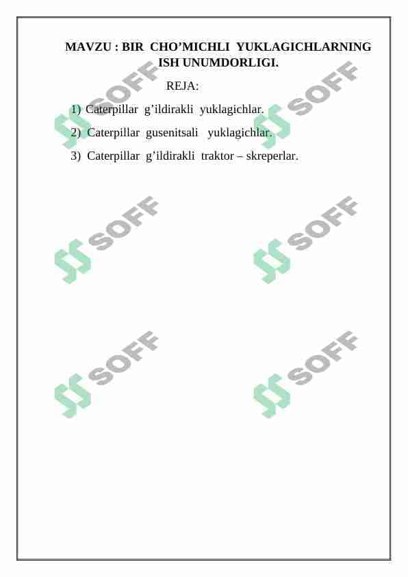 BIR CHO’MICHLI YUKLAGICHLARNING ISH UNUMDORLIGI