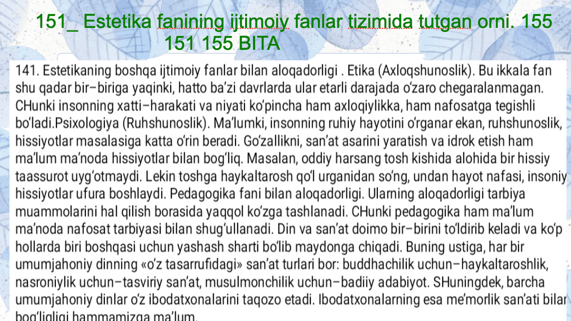 Estetika fanining predmeti, vujudga kelishi va asosiy tushunchalari 2