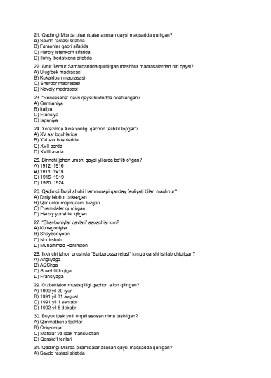 Tarixdan testlar 3