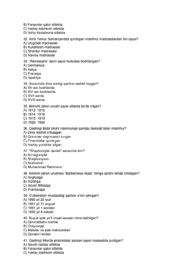 Tarixdan testlar 4