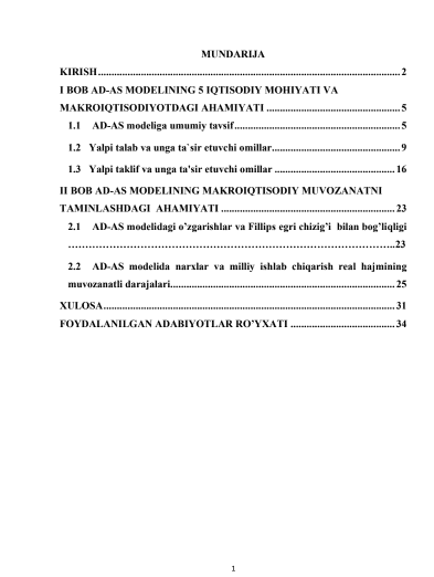AD-AS modelining makro iqtisodiyotdagi muvozanati 2