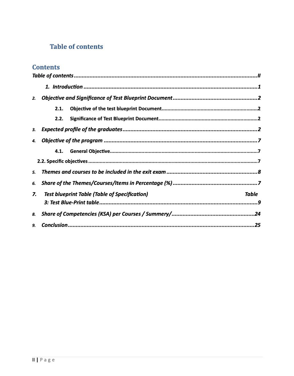 National Exit Examination Test Blueprint for Medical Laboratory Sciences 2