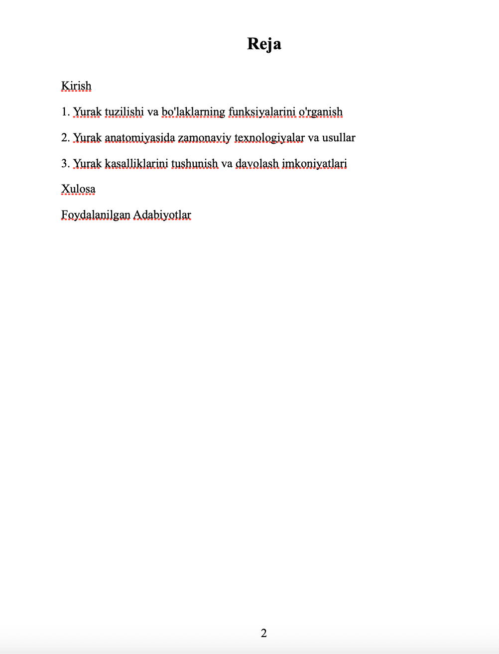 Yurak anatomiyasi bo'yicha malumotlar 2
