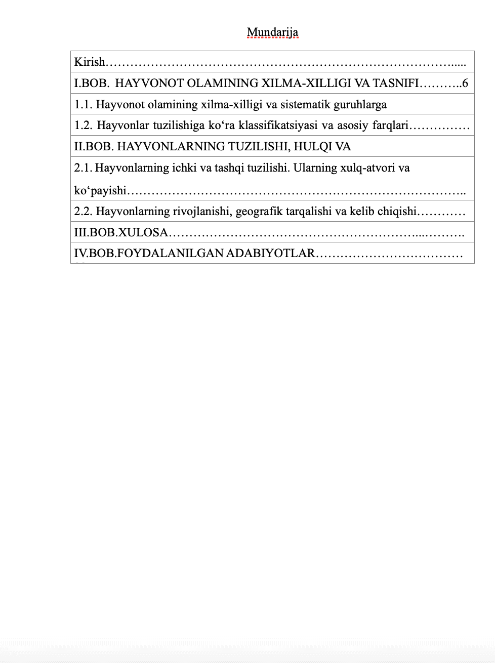 Hayvonot olamining Xilma-Xilligi va Tuzilishi 2