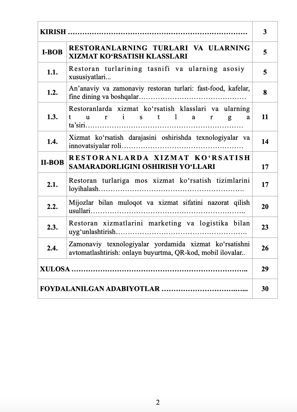 RESTARONLARNING TURLARI VA XIZMAT KóRSATISH KLASSLARI 2