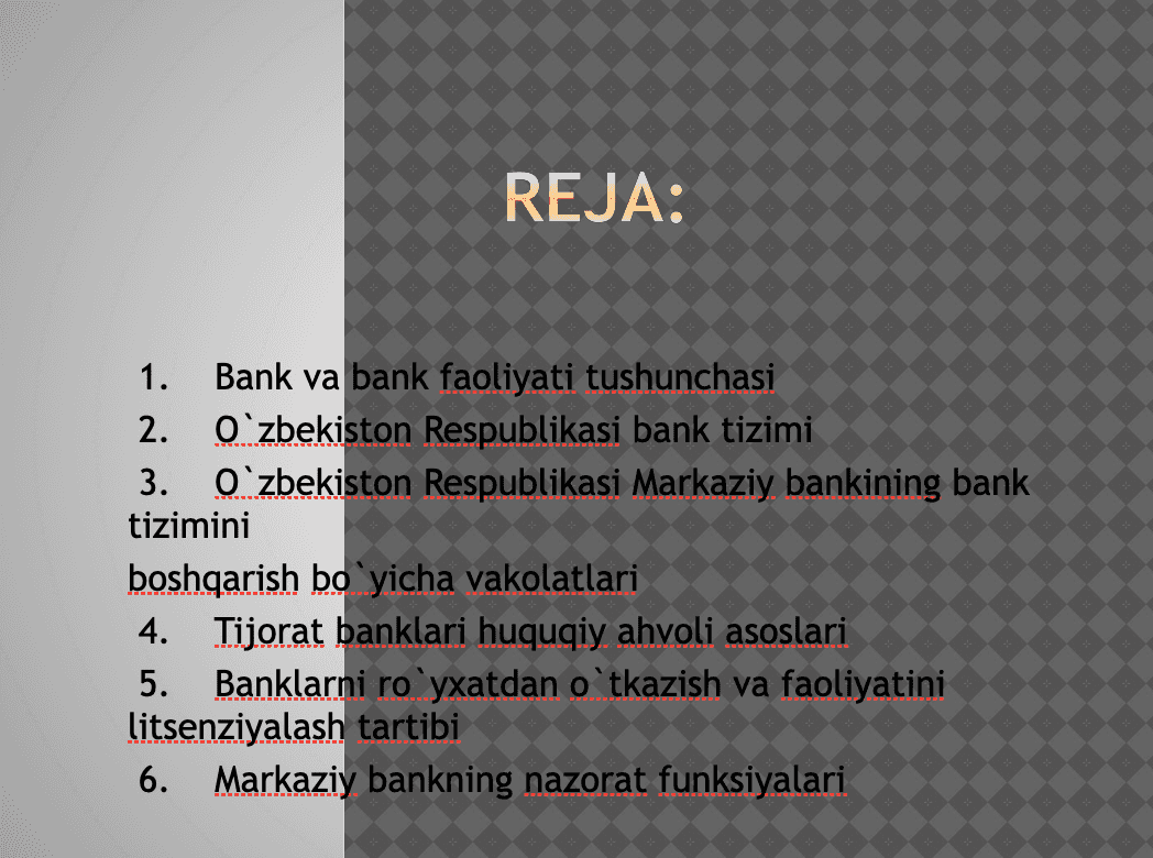 Bank faoliyatining huquqiy asoslari 2