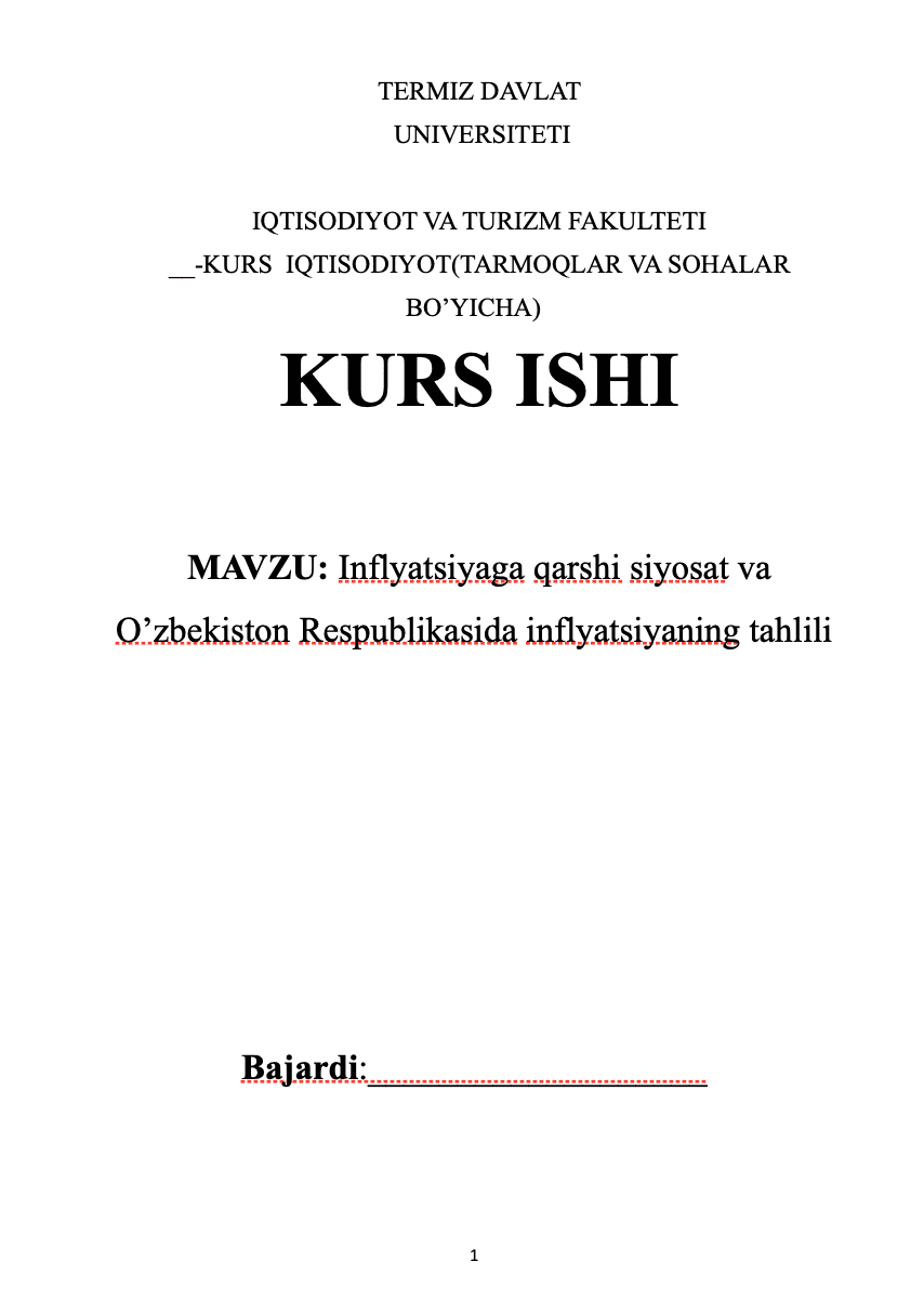 Inflyatsiyaga qarshi siyosat va O’zbekiston Respublikasida inflyatsiyaning tahlili 1
