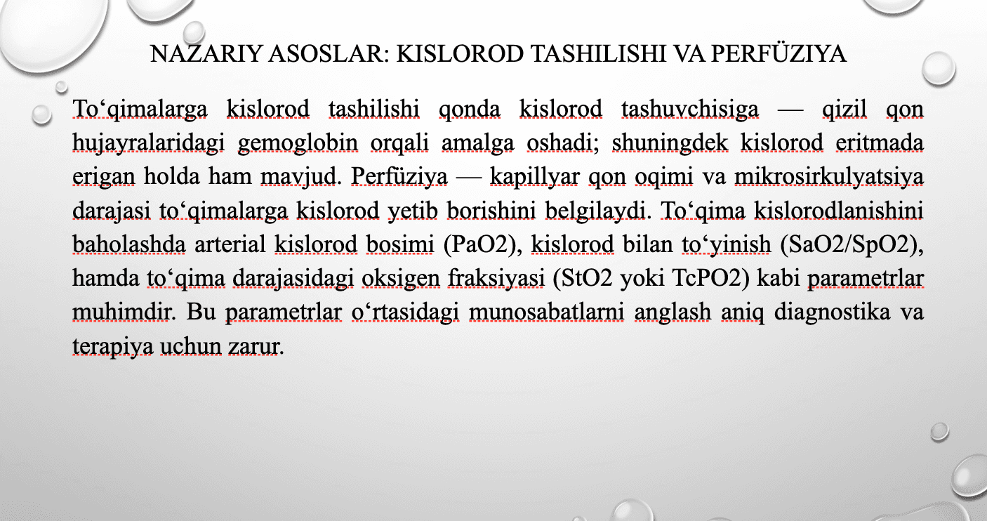 To'qimani kislorod bilan to'yinishini aniqlash usullari 4