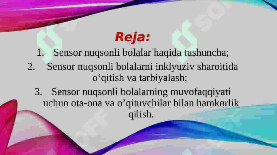 SENSOR NUQSONLI BOLALARNI INKLYUZIV TA‘LIM SHAROITIDA O‘QITISH VA TARBIYALASH 2
