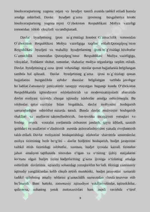 Toshkent shahar g'aznachilik xizmati boshqarmasining asosiy vazifalari, tizimi, funksiyalari 8