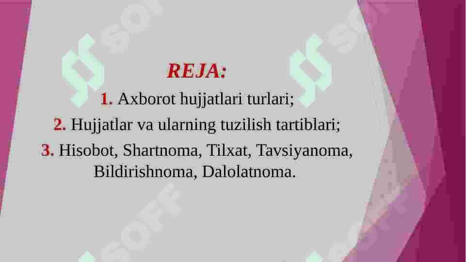 Pedagogik faoliyat bilan bog'liq ma'lumot-axborot hujjatlari ustida ishlash, shartnoma, tilxat, hisobot, dalolatnoma@@ 2