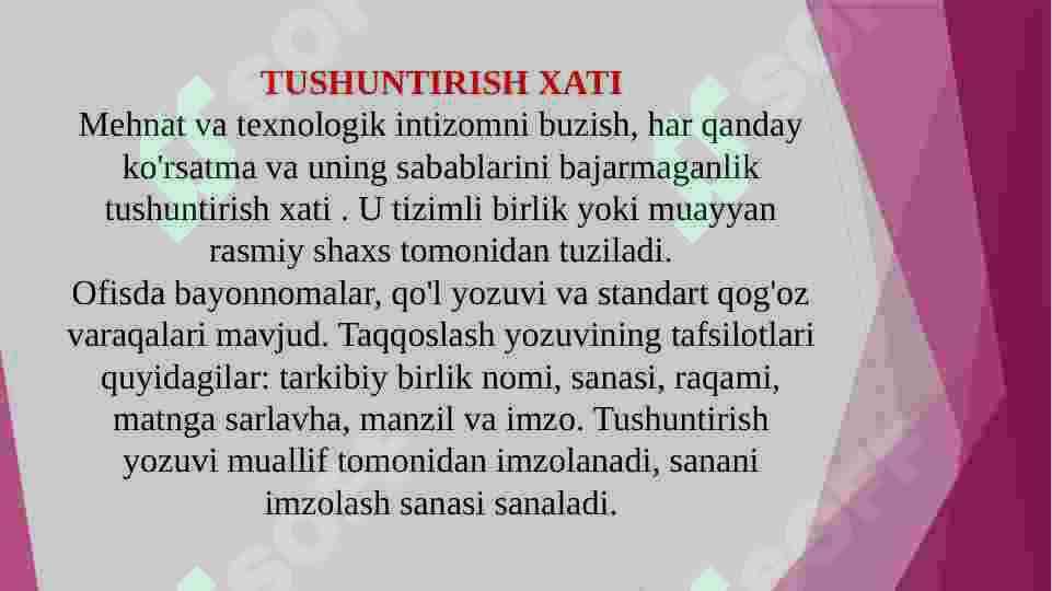 Pedagogik faoliyat bilan bog'liq ma'lumot-axborot hujjatlari ustida ishlash, shartnoma, tilxat, hisobot, dalolatnoma@@ 6