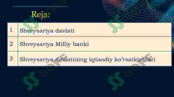 Shvetsariya davlatining iqtisodiy ko’rstatkichlari 2