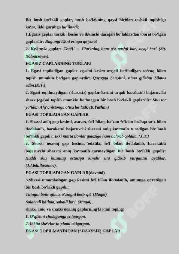 Gaplarning tuzilish jihatdan turlari: sodda va qo‘shma gap. Sodda gap turlari. 2