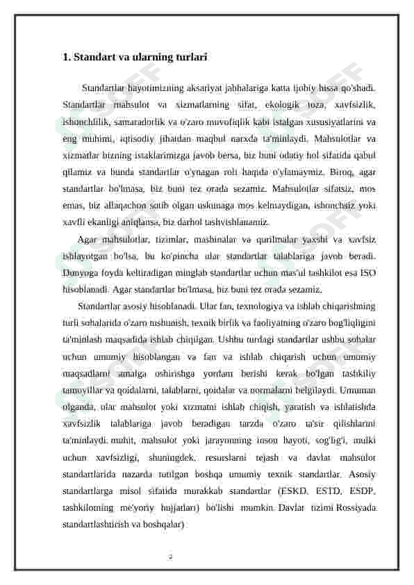 Standart, ularning turlari, ishlab chiqish tartiblari, tasdiqlanishi va ro’yxatdan o’tkazish tartib qoidalarini o’rganish 2