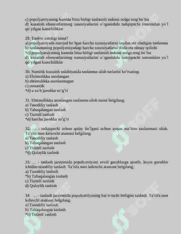 Statistika fanidan 150 talik test, javoblari bilan 6