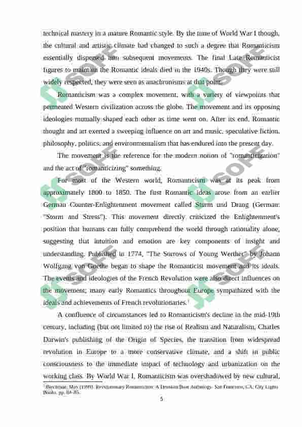 English romanticism and its development 5