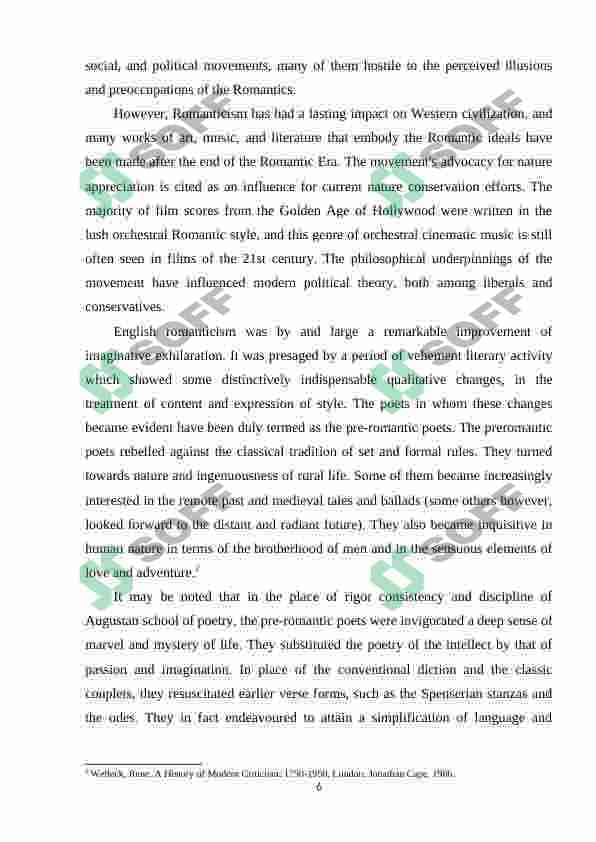 English romanticism and its development 6