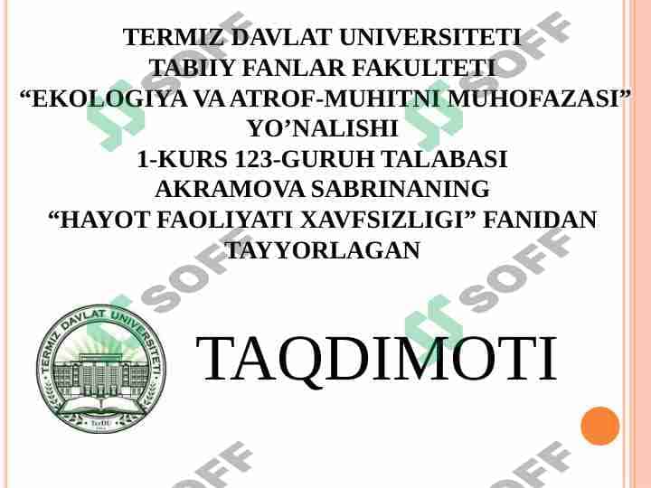 YONG’INGA QARSHI HIMOYA TIZIMI, OCHIRISH VOSITALARI VA ULARDAN FOYDALANISH USULLARI.