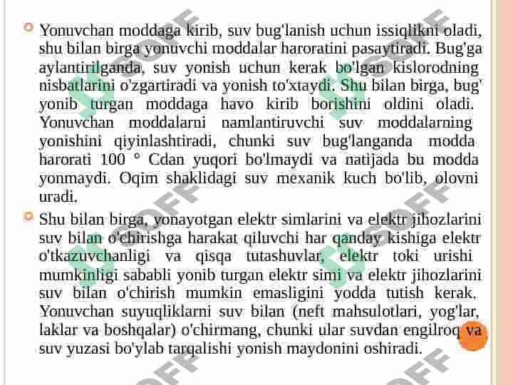 YONG’INGA QARSHI HIMOYA TIZIMI, OCHIRISH VOSITALARI VA ULARDAN FOYDALANISH USULLARI. 5