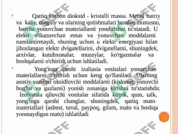 YONG’INGA QARSHI HIMOYA TIZIMI, OCHIRISH VOSITALARI VA ULARDAN FOYDALANISH USULLARI. 6