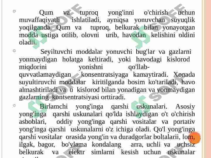 YONG’INGA QARSHI HIMOYA TIZIMI, OCHIRISH VOSITALARI VA ULARDAN FOYDALANISH USULLARI. 7