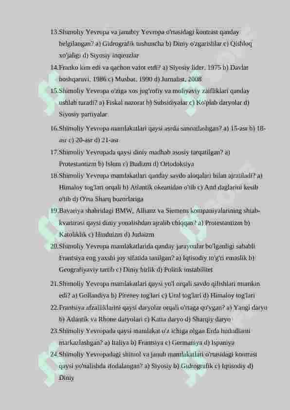 Geosiyosatdan test 25talik (*javoblari bilan) 2