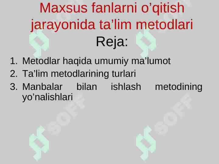 Maxsus fanlarni o’qitish jarayonida ta’lim metodlari