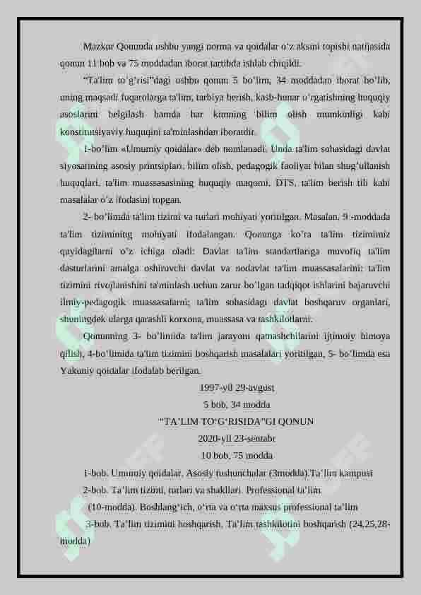 O’zbekiston Respublikasi “ Ta’lim to’g’risida”gi Qonunida pedagog hodimlarning majburiyatlari 3