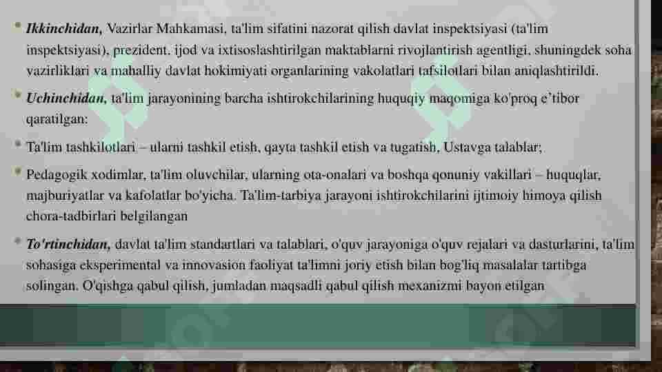 Ta'lim sohasidagi islohotlar ppt 3