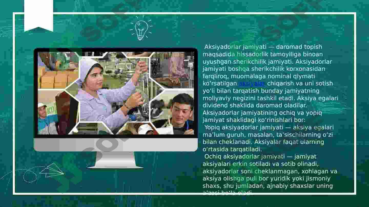 Aksiyadorlik jamiyatining tashkiliy iqtisodiy asoslari 6