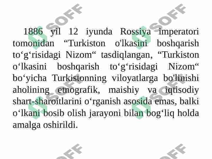 O‘rta Osiyoning chor Rossiyasi boshqaruvi davridagi  tarixiy geografiyasi. 1917-1924 yillarda Turkiston 4