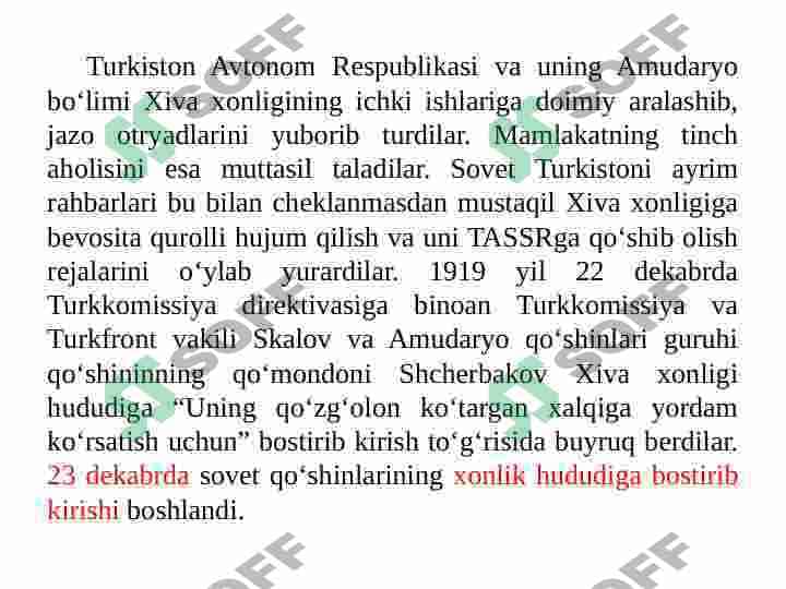O‘rta Osiyoning chor Rossiyasi boshqaruvi davridagi  tarixiy geografiyasi. 1917-1924 yillarda Turkiston 8
