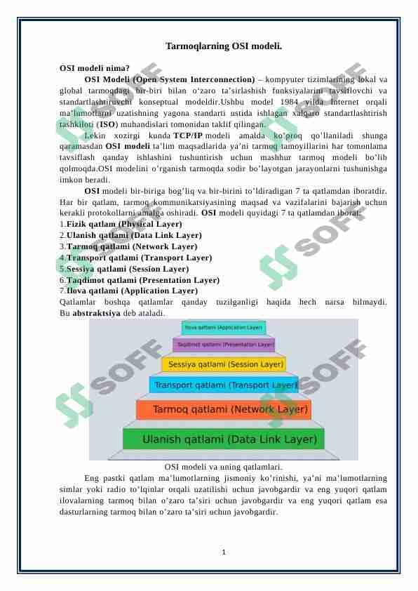 Tarmoqlarning OSI modeli
