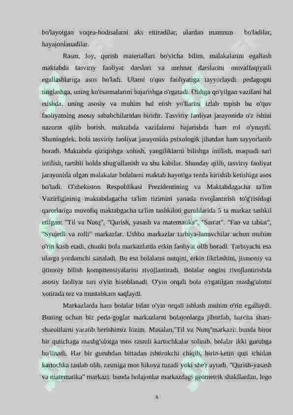 Maktabgacha yoshdagi bolalarni har tomonlama rivojlantirishda tasviriy faoliyat turlari va uning ahamiyati 6
