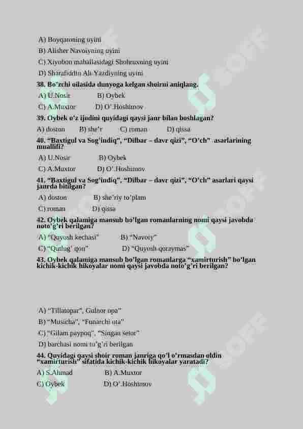 Adabiyot 5-sinf test 6