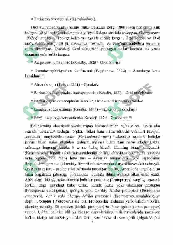 Tog'ayli baliqlar sinifi 5