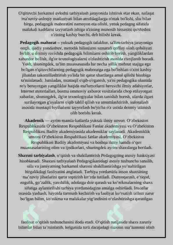 Pedagogik faoliyatga qo’yilgan zamonaviy talablar 2