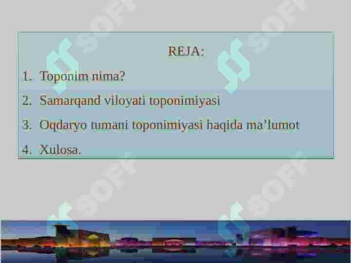 O’z viloyati, tumani va qishlog’i toponimlarini o’rganish hamda  ma’lumotlar to’plash 2